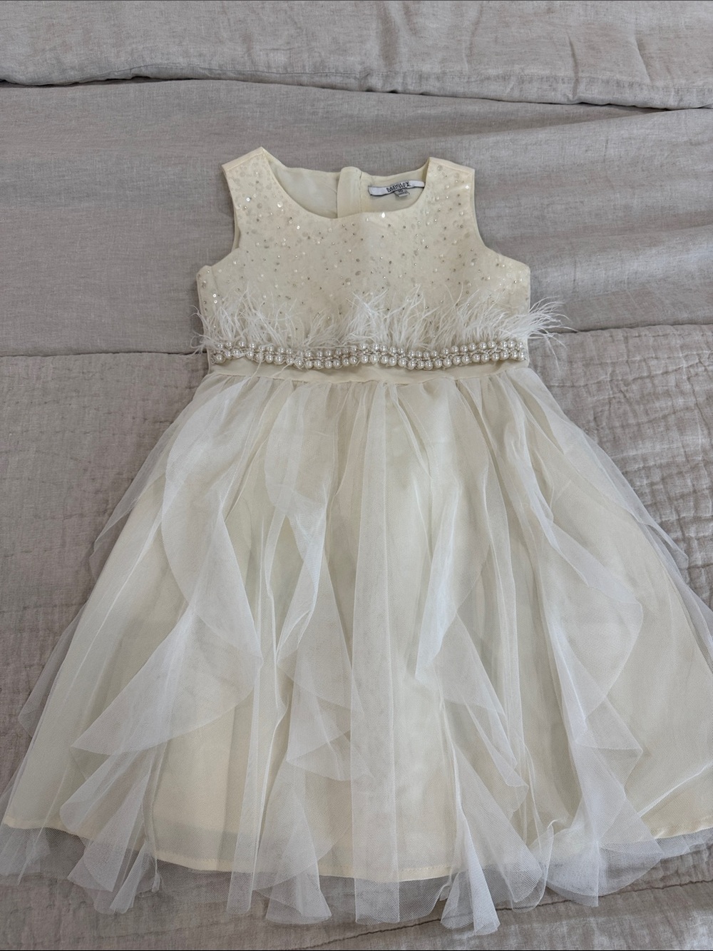 Badgley Mischka Ivory Beaded Tulle Party Dress for Girls - Size 10